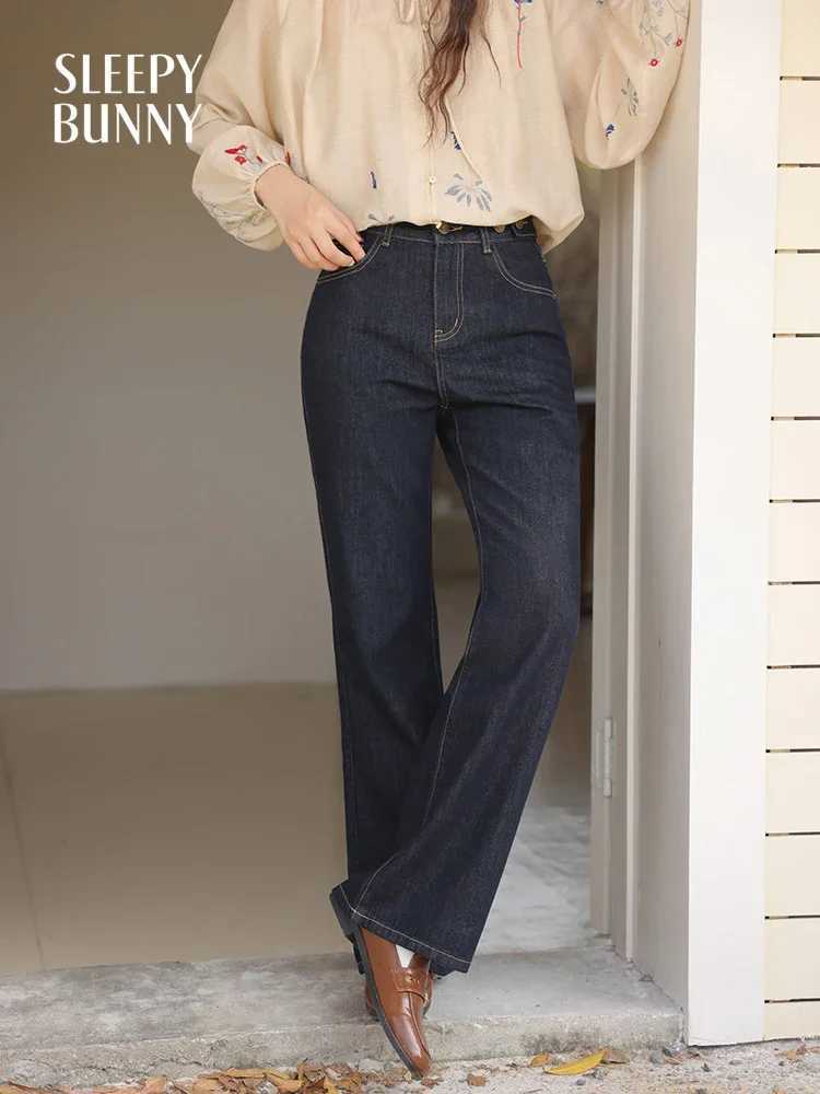 Women High-Waist Vintage Contrast Stitch Flared Jeans Slim Fit Fashion Washed Denim Pants Spring Casual Narrow-Leg Trousers C251110