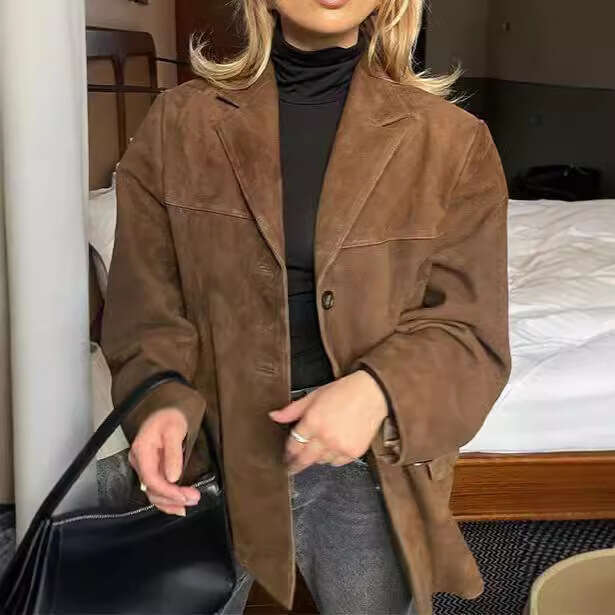 2024 Autumn New Vintage Turn-Down Collar Long Sleeve Single-Breasted Button Jacket 4749 607f