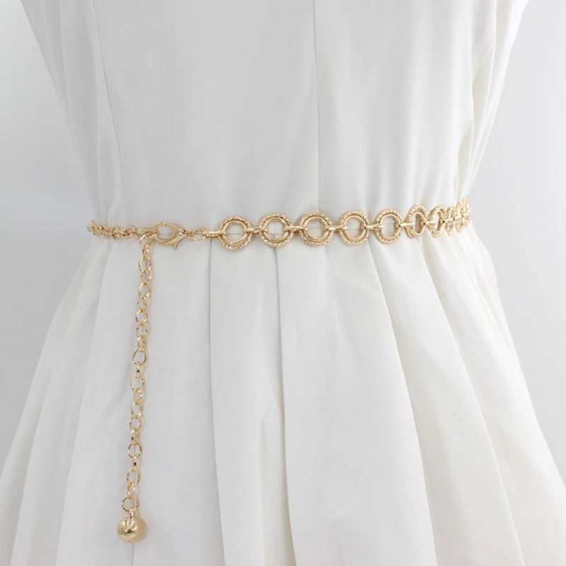 Fashion metal leather belt Hip waist gold and silver narrow chain thick edge crystal waist chain party X250410