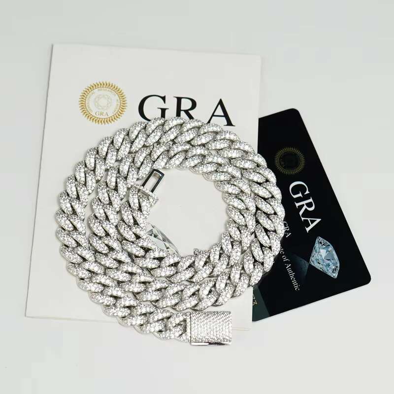 OEM Custom Hip Hop Necklace Iced Out 925 Silver Moissanite Cuban Chain 12mm Diamond Bracelet 18K Gold Plated Chain Men Jewelry