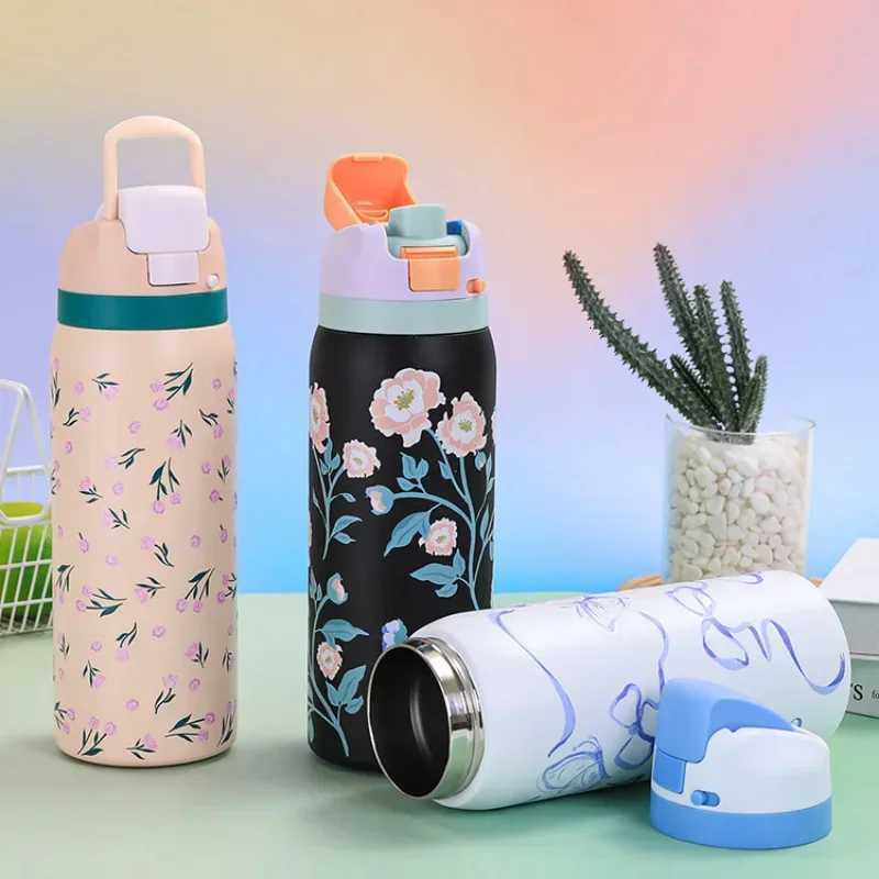 Fashionable cup 32OZ Thermos Bottle 304 Stainless Steel Portable Straw Jumping Cup Cold and Hot Sport Water Cups Portable Vacuum Flask Y251110