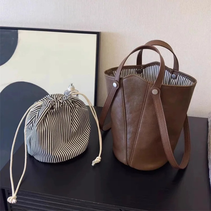 Vintage PU Leather women handbag female Bucket Shoulder bags ladies Handbags and Purses lady Crossbody bags bolsos R251110