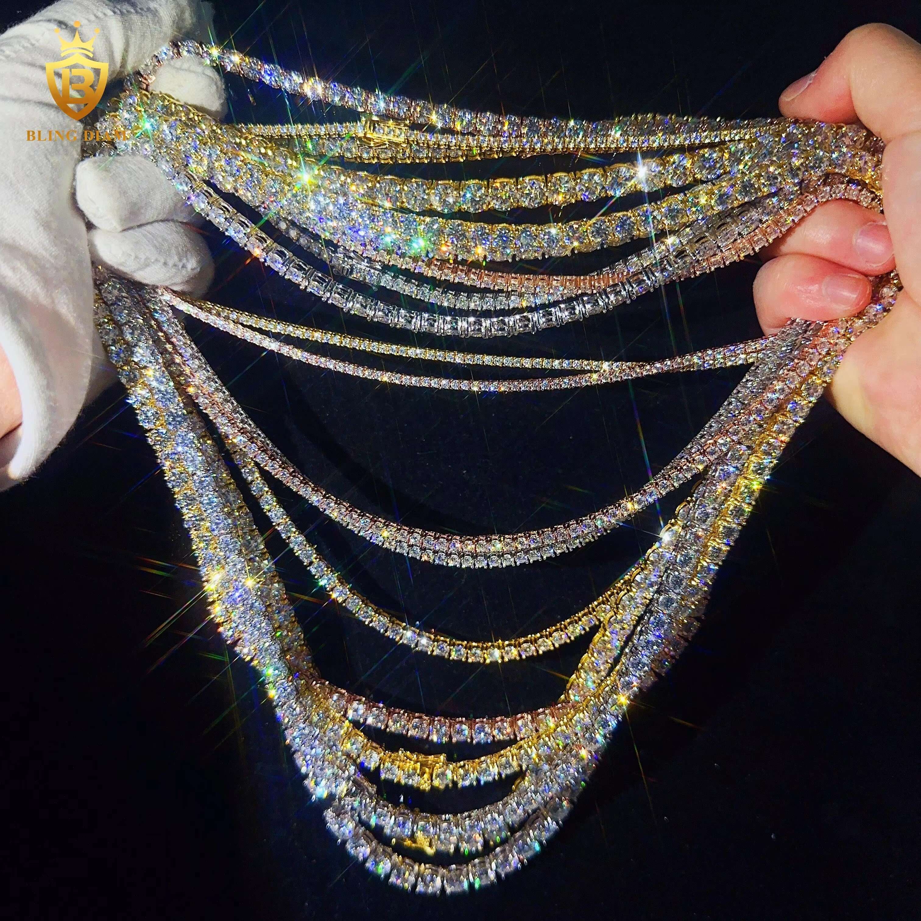 Custom Hip Hop Jewelry Necklace 2mm 3mm 4mm 5mm 6.5mm 925 Sterling Silver Hiphop Chain VVS Moissanite Tennis Chain