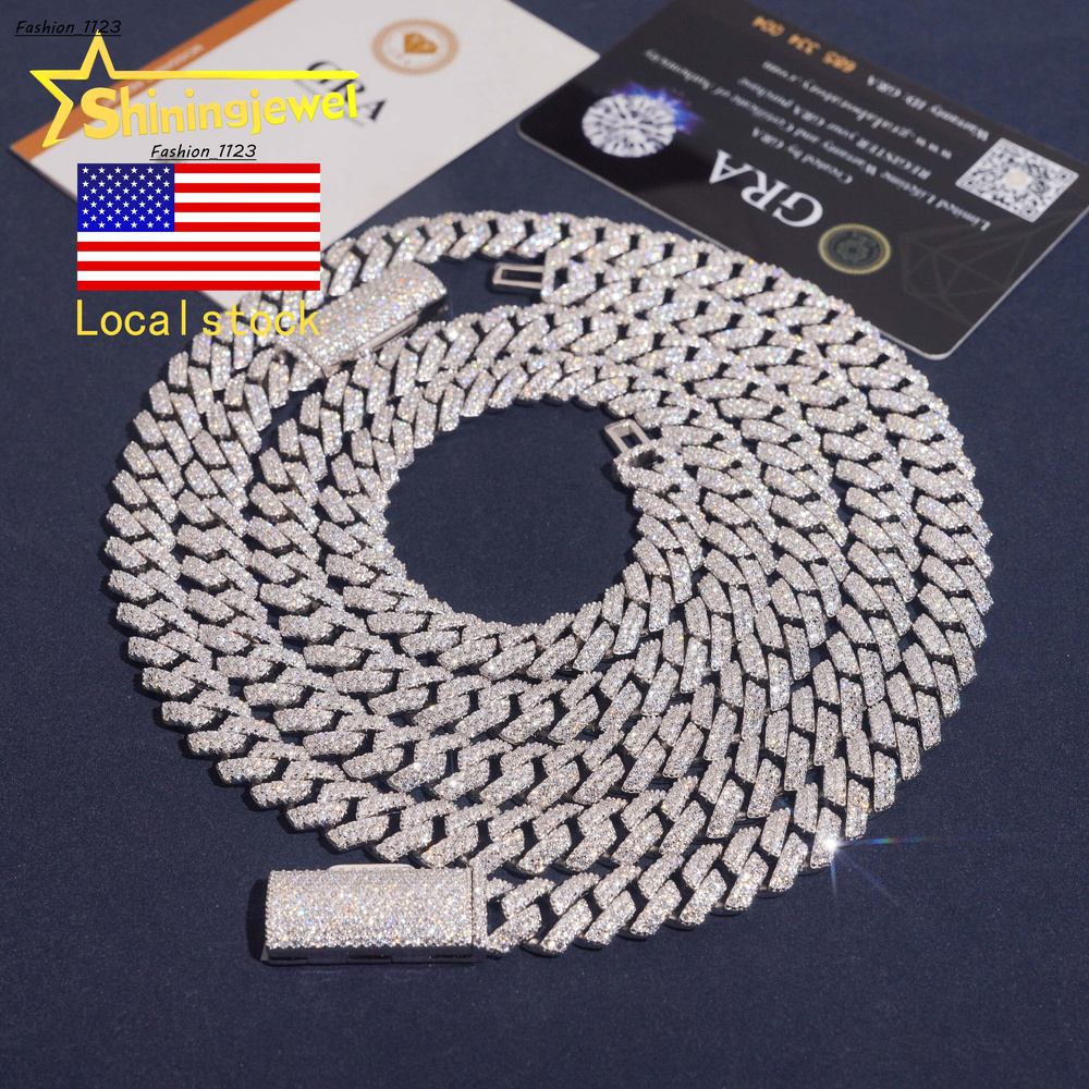 US Warehouse Local Stock Pass Diamond Tester Solid Back Hip Hop Jewelry 925 Silver 10mm VVS Moissanite Cuban Link Chain