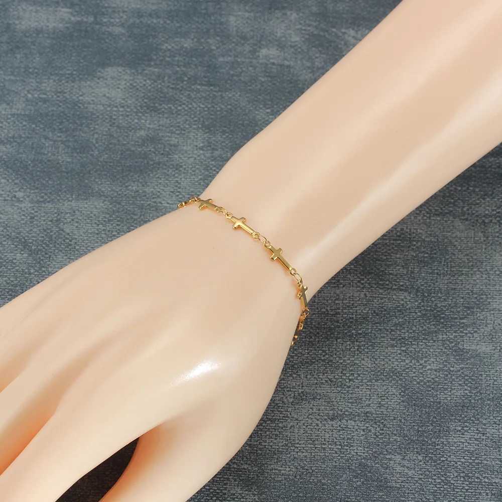 7-9 Inch Stainless Steel Bracelets For Women Heart Cross Chain Bracelets Charms Femme Gold Silver Color Female Fashion JewelryT251110