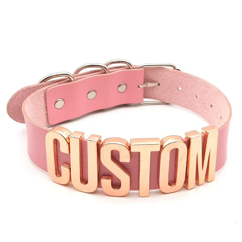 30MM Goth Sexy Rose Gold Letters Custom Collar Choker Necklaces Men Women BDSM Role Age Cosplay Chocker Customized Jewelry 250409