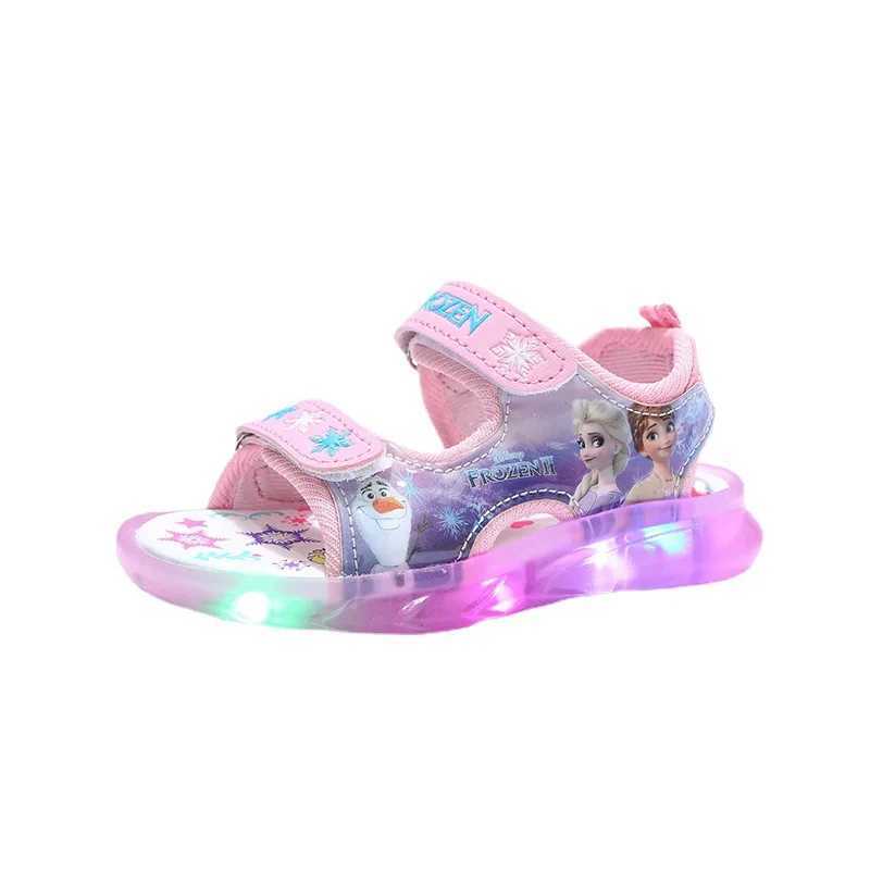 Summer childrens sandals Priness Elsa Anna childrens sandals LED lights beach pink purple shoes size 21-31 Z250410