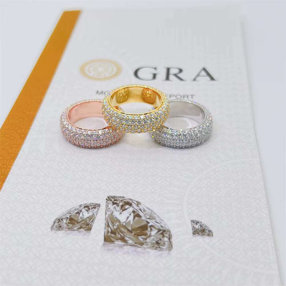 Luxury Personalized Factory High Quality Hip Hop Vvs Moissanite 5 Rows 925 Silver Mens Eternity Ring Band for Men Women
