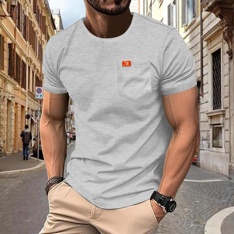 2024 Summer New Trendy Casual Solid Color Pocket Short sleeved Top for Men