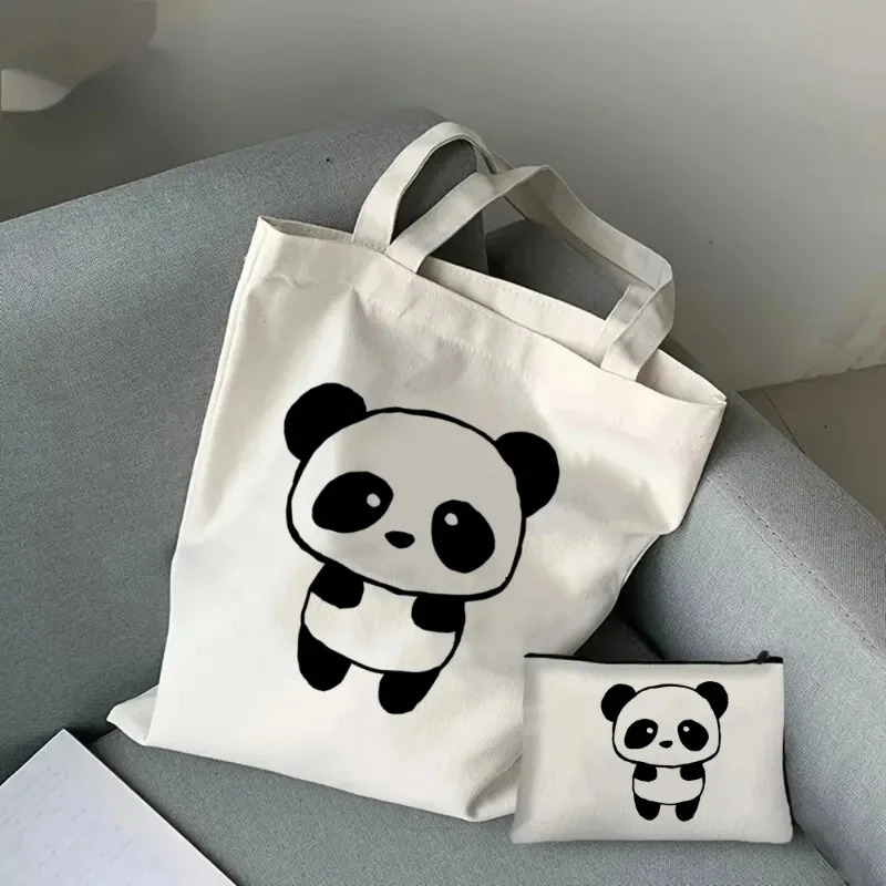 2pcs Cute Panda Casual Ladies Handbag Cosmetic Bag Fashion Shoulder Bag Eco Large Capacity Shopping Bag Cosmetic Storage Bag 251110
