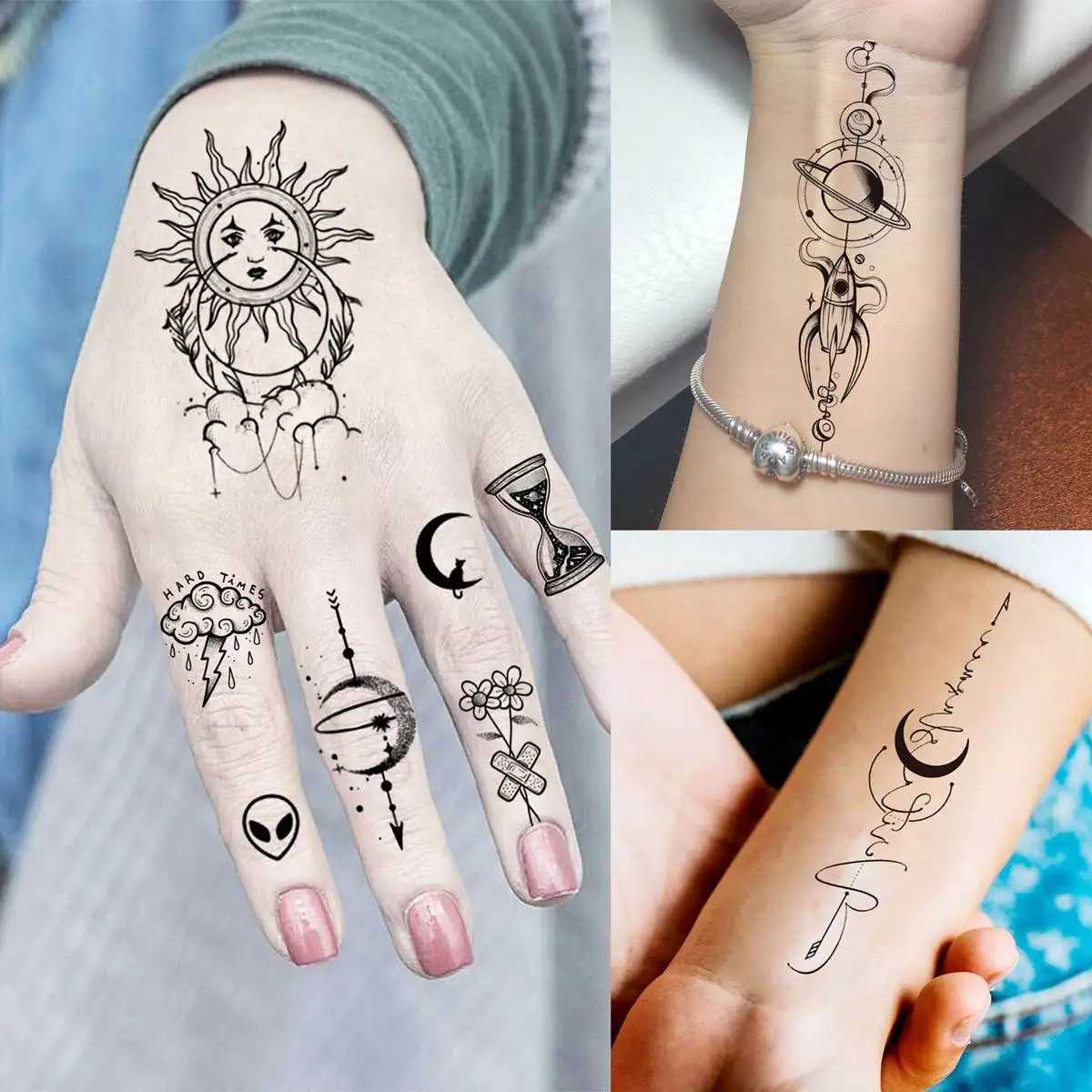 28 temporary tattoos for women in outer space stickers for fake real-life celebrity sun and moon tattoos and planetary neck tattoos for children W2504