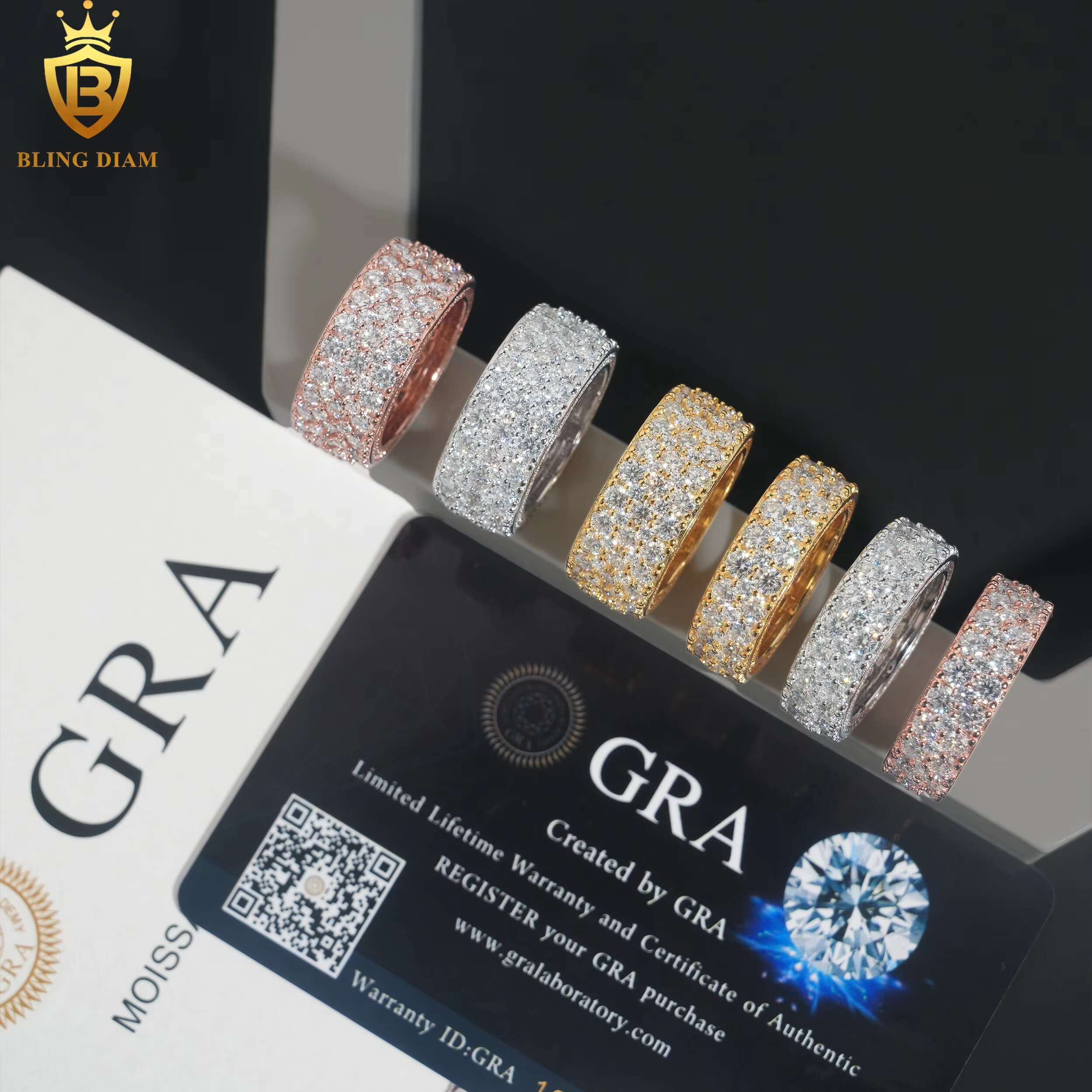 Hip Hop Style Jewelry 925 Sterling Silver Men Women Rings With Vvs Moissanite Iced Out Diamond Gra Certificate