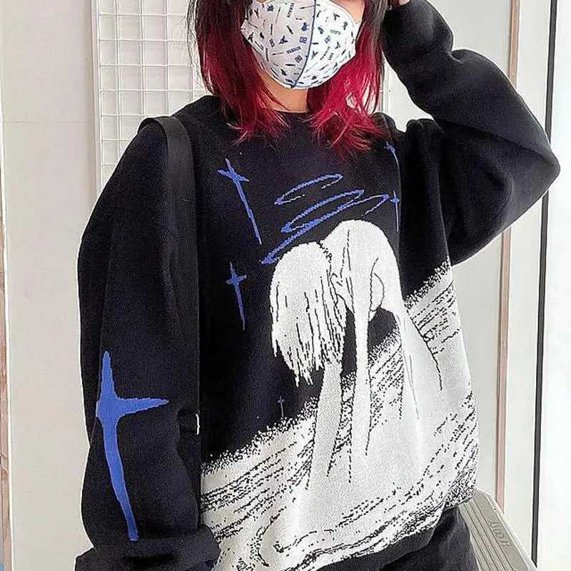 Fashion 2000s Fashion Hip-Hop Cartoon Retro Comfortable Loose Harajuku Gothic Street Wear Long Sleeved Knitted Pullover Women Sweater Y251110