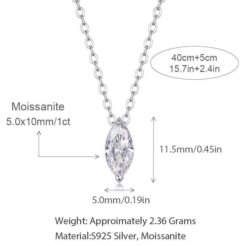 Fashion Design Marquise Cut Moissanite Pendant Necklace VVS White Moissanite S925 Silver Elegant Women Necklace
