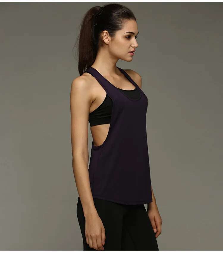 VEQKING Shirts Low Neck T-Back Sports Vest Yoga Crop Top Women Tank Quick Drying Gym Fiess Work Out Tops