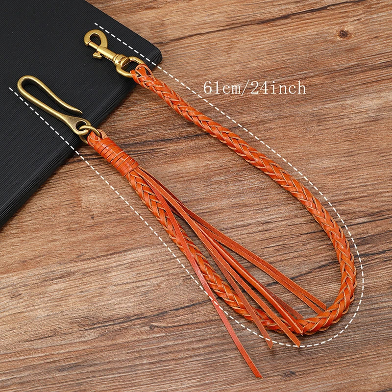 Punk hiphop leather wallet chain hand woven denim bike keychain pants 250410