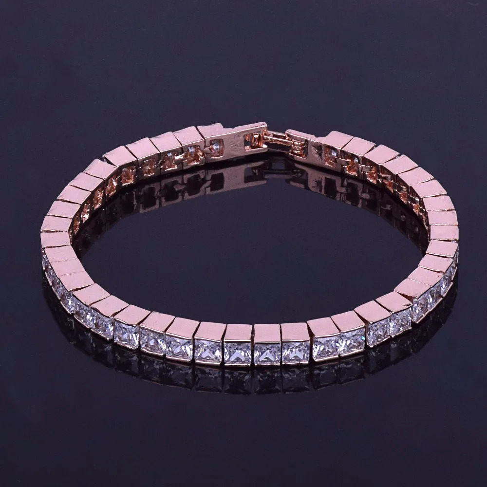 5mm Iced Out Baguette Tennis Bracelet Men Hip Hop Jewelry Copper Material Box Clasp Square Silver Color Link 18cm 250408