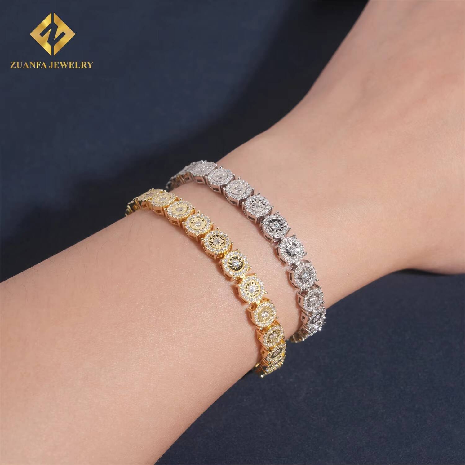 Elegant 68mm Round Fully Iced Out Moissanite Diamond Bracelet for Women 925 Silver Fine Jewelry Hip Hop Moissanite Bracelet
