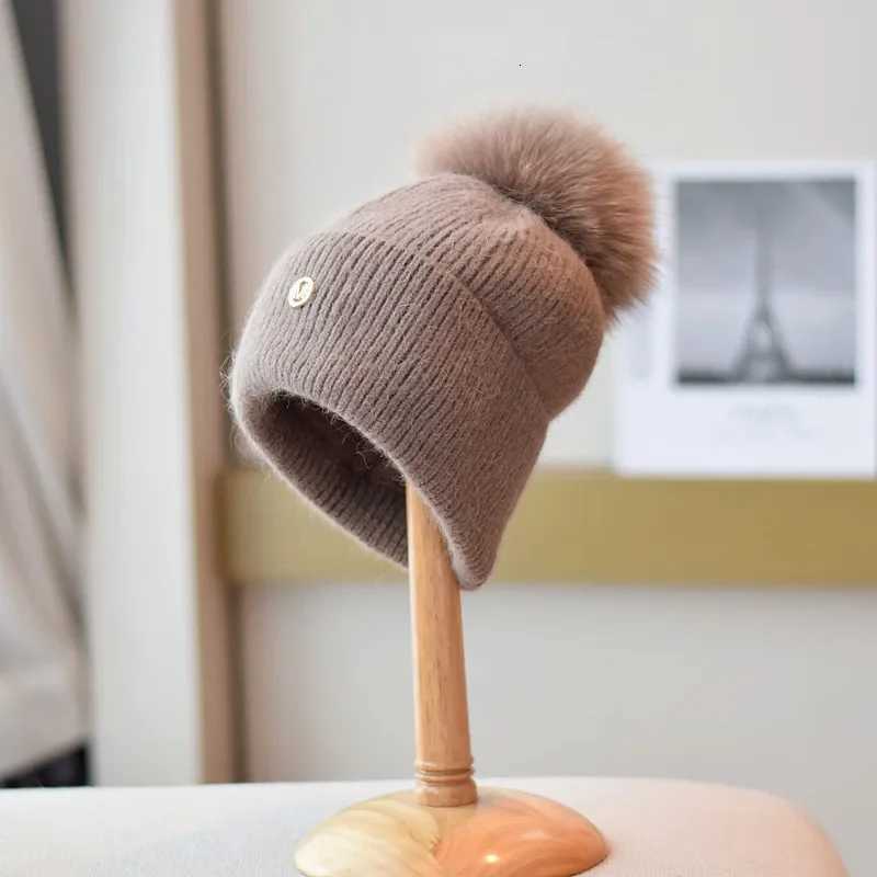 Winter Fur Pompom Hats angola Beanie for Women Studded Beaded Knitted Hats Outdoor Thick Warm Hat Casual Fashion CAPXJ251110
