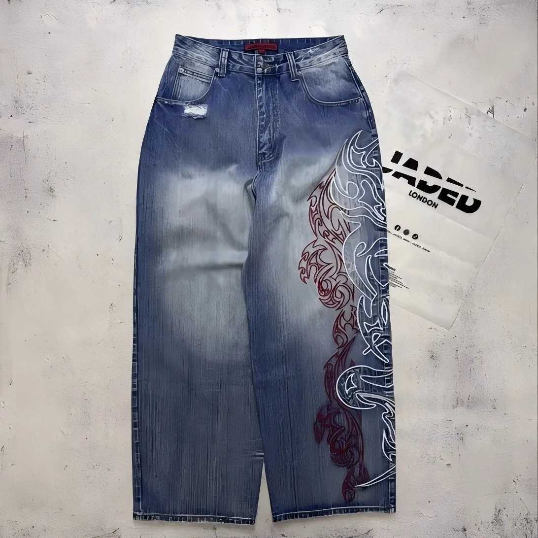 Y2K Fashion Trend Side Embroidered Womens Jeans Harajuku American Hip-hop Couple Streetwear Baggy Jeans New Ripped Jeans C251110