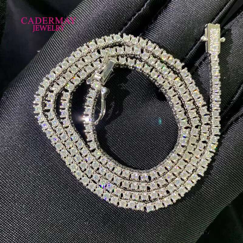 High Quality Fashion Jewelry Moissanite Chain Necklace 925 Silver 2mm 3mm 4mm 5mm VVS Moissanite Tennis Chain Hiphop Jewelry