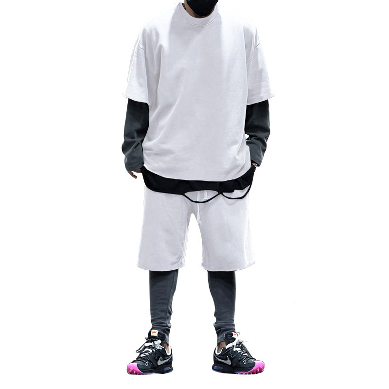 2025 summer sports vintage suit mens t-shirt casual loose short sleeved shorts set