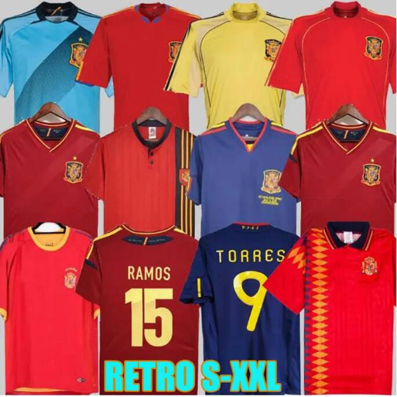 1998 2010 Spain retro Soccer jerseys 1996 1994 RAUL XAVI Hierro Guardiola ALONSO PUYOL PIQUE David Villa TORRES Iniesta 2008 2012 RAMOS Espagne Camiseta de