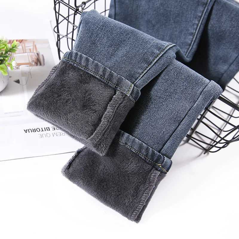 OUSSYU Winter Thick Velvet Women Jeans High Waist Skinny Pants Warm Fleece Slim Stretch Ladies Casual Denim Pencil Trousers C251110