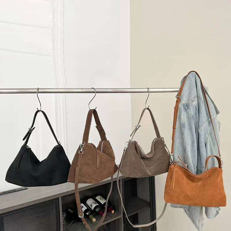 Russian Women's Genuine Suede Cowhide Leather Shoulder Bag Retro Frosted Cow Large Capacity Versatile Commuting Luxury Designer