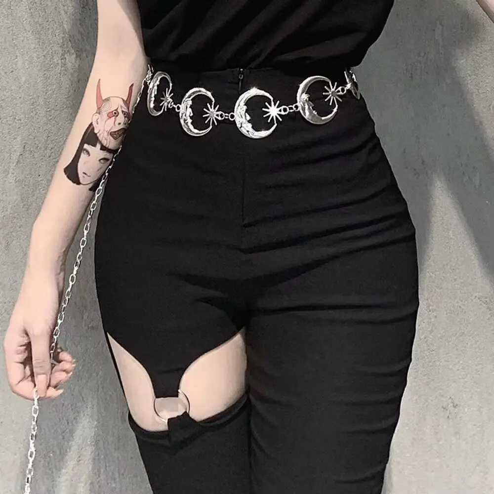 Punk Hip Hop Style Full Match Waist Chain Moon Retro Metal Wans with Retro Dress High Waist Chain Belt X250410
