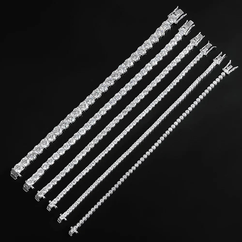 KNOBSPIN 2mm Tennis Bracelet 925 Sterling Silver Plated White Gold Bracelet for Women Man Sparkling Party Jewelry 250408