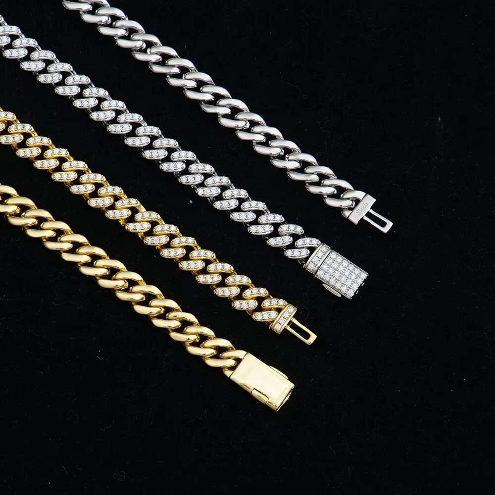 Ready to ship 6mm wide pearl hip moissanite Miani hop Cuban jewelry necklace sier plated white gold 22/24 inches