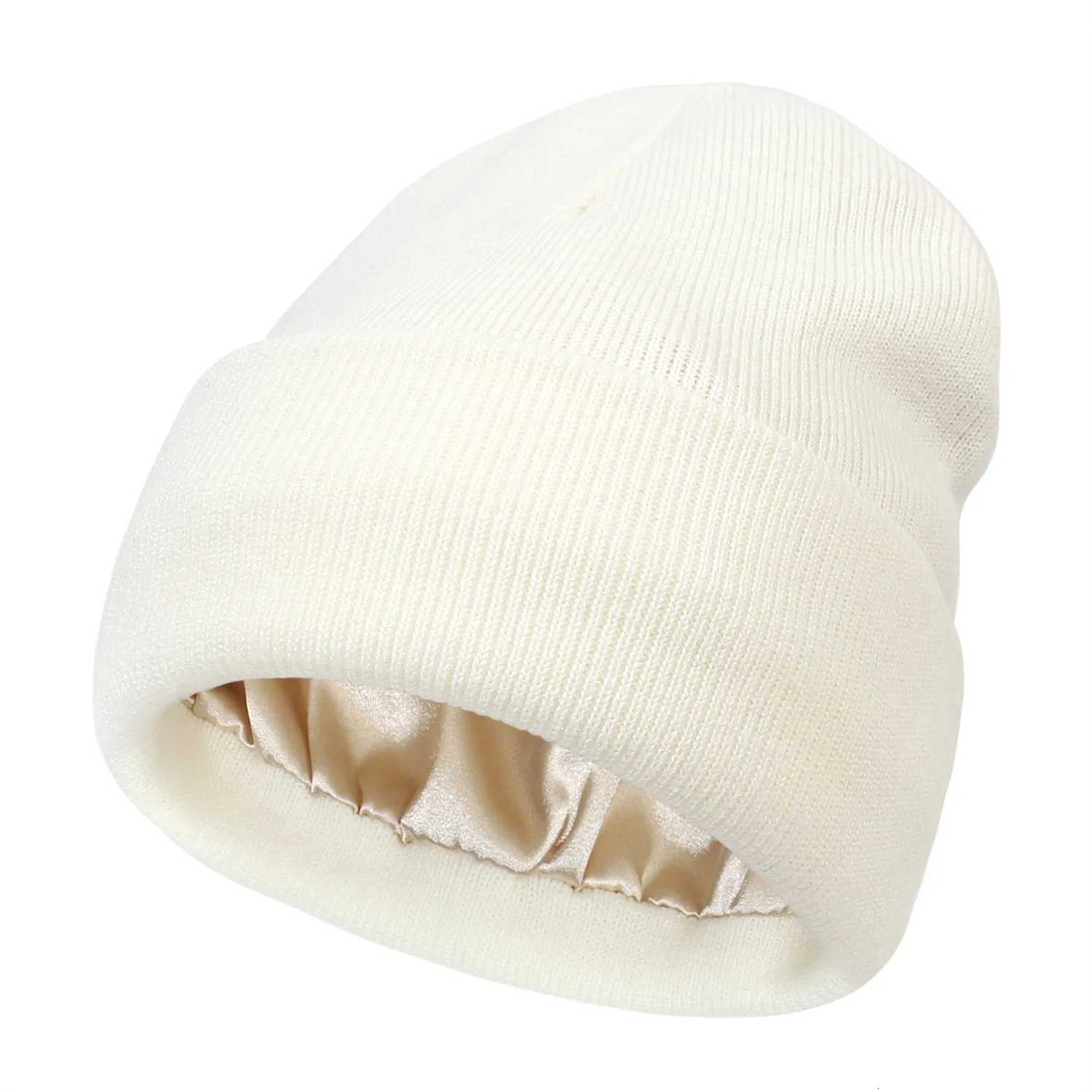 Satin Lined Anti Static Beanie for Women Winter No Static 2 Layer Knitted Hat Silk Satin Bonnet Hair Cover Sleep Cap SkiSkulliesXJ251110