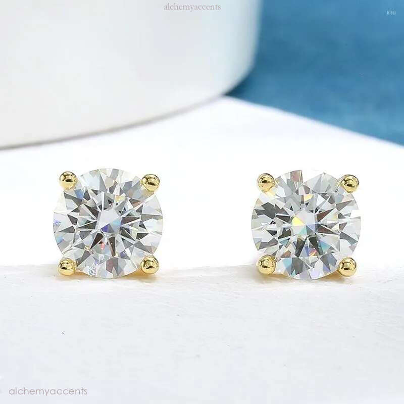 Stud Earrings Moissanite For Women Sterg Sier Plated Gold Fashion Wedding Lab Created Dia Gift Jewelry