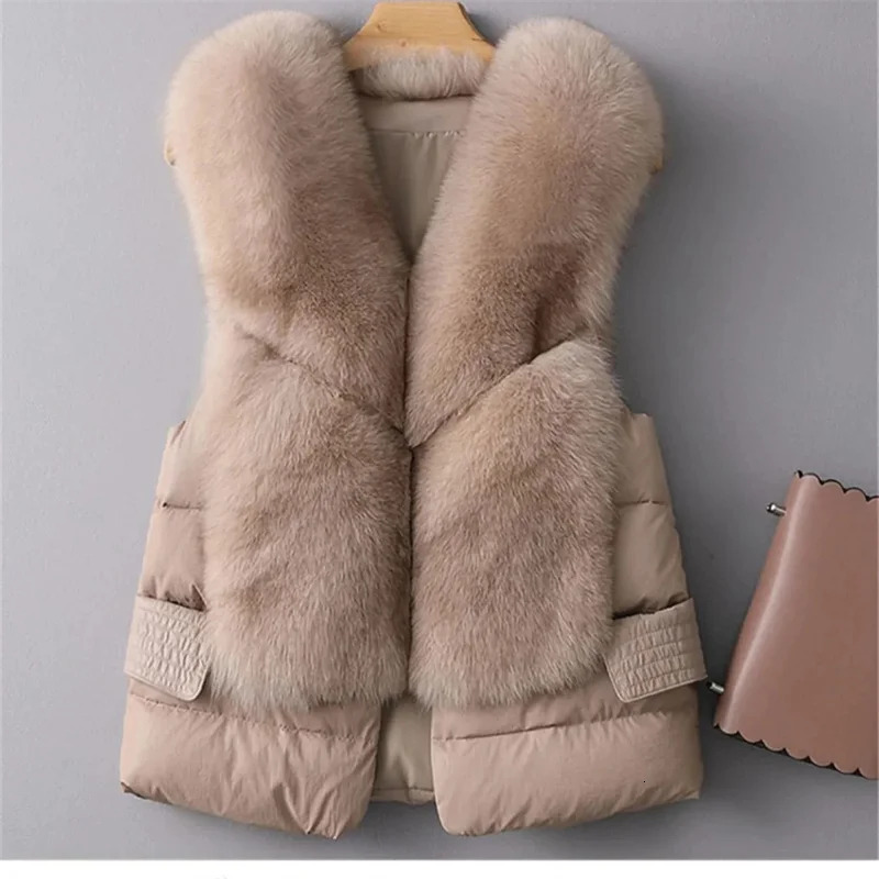 Vest Coat Autumn Short Down Jacket Women I Fox Fur Female Winter Wear OutCoat waistcoat Sleeveless 251110