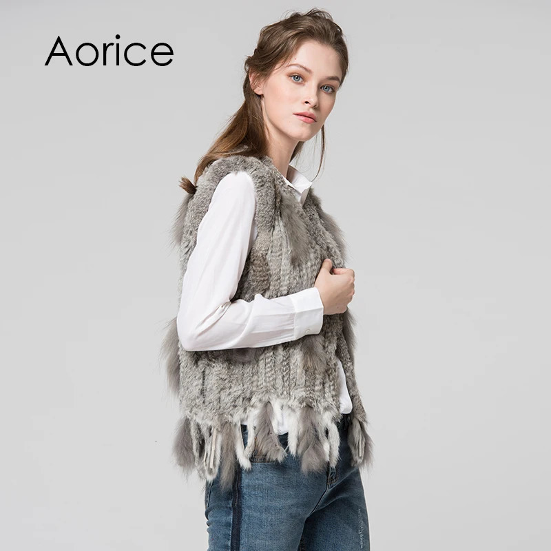 Women Knitted Handmade Real Rabbit Fur Vest Gilet Sleeveless Garment Waistcoat Female Natural Coat Jacket VR031 251110