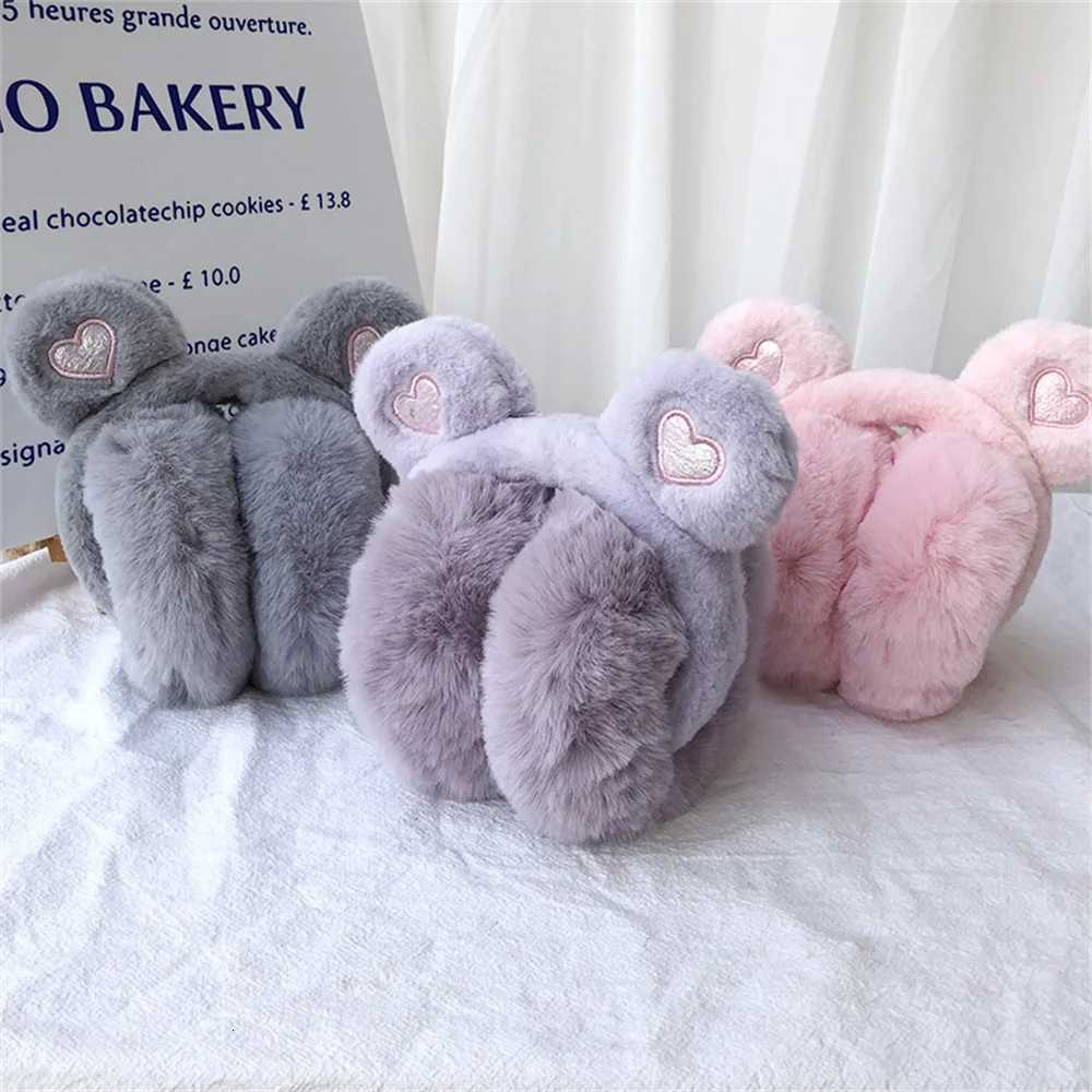 Cute Bear Ears Winter Warm Earmuffs for Women Girls Kids Plush Thick Soft Ear Muffs Protect Ears Foldable Warmer Cover Earflaps W251110
