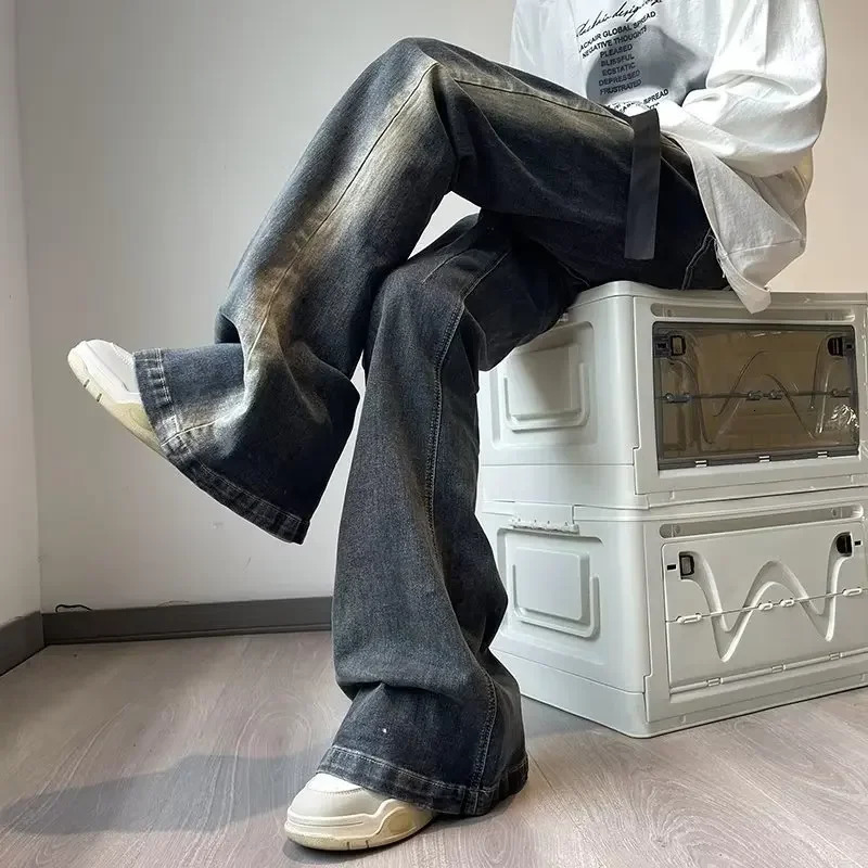 American style trend gradient washed jeans mens loose fitting long pants bell bottoms fashionable niche street wear 250408