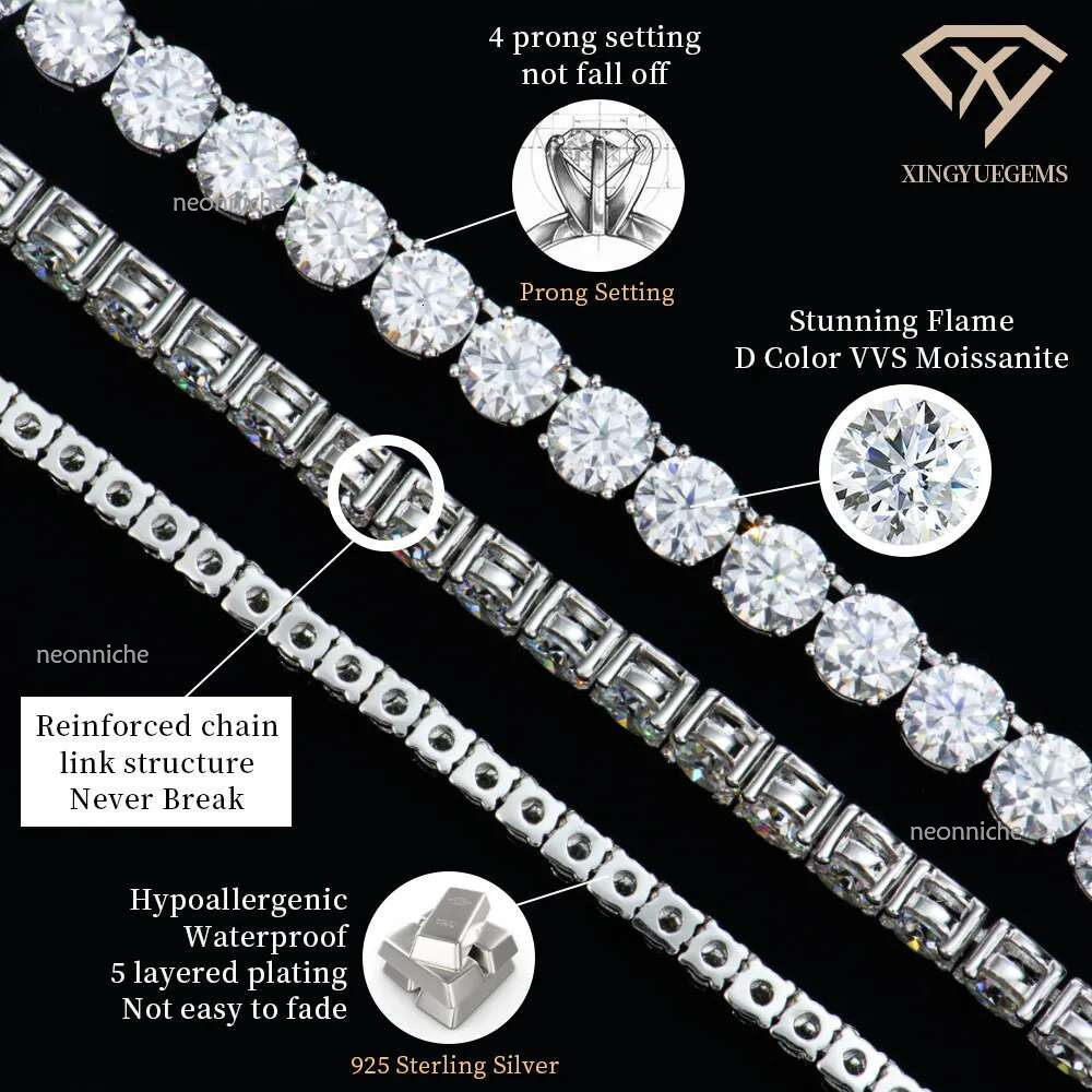 Factory Wholesale 2-6mm Iced Jewelry Sterg Sier VVS Graded Mossanite Moissanite Dia Tennis Chain Bracelet party Gift