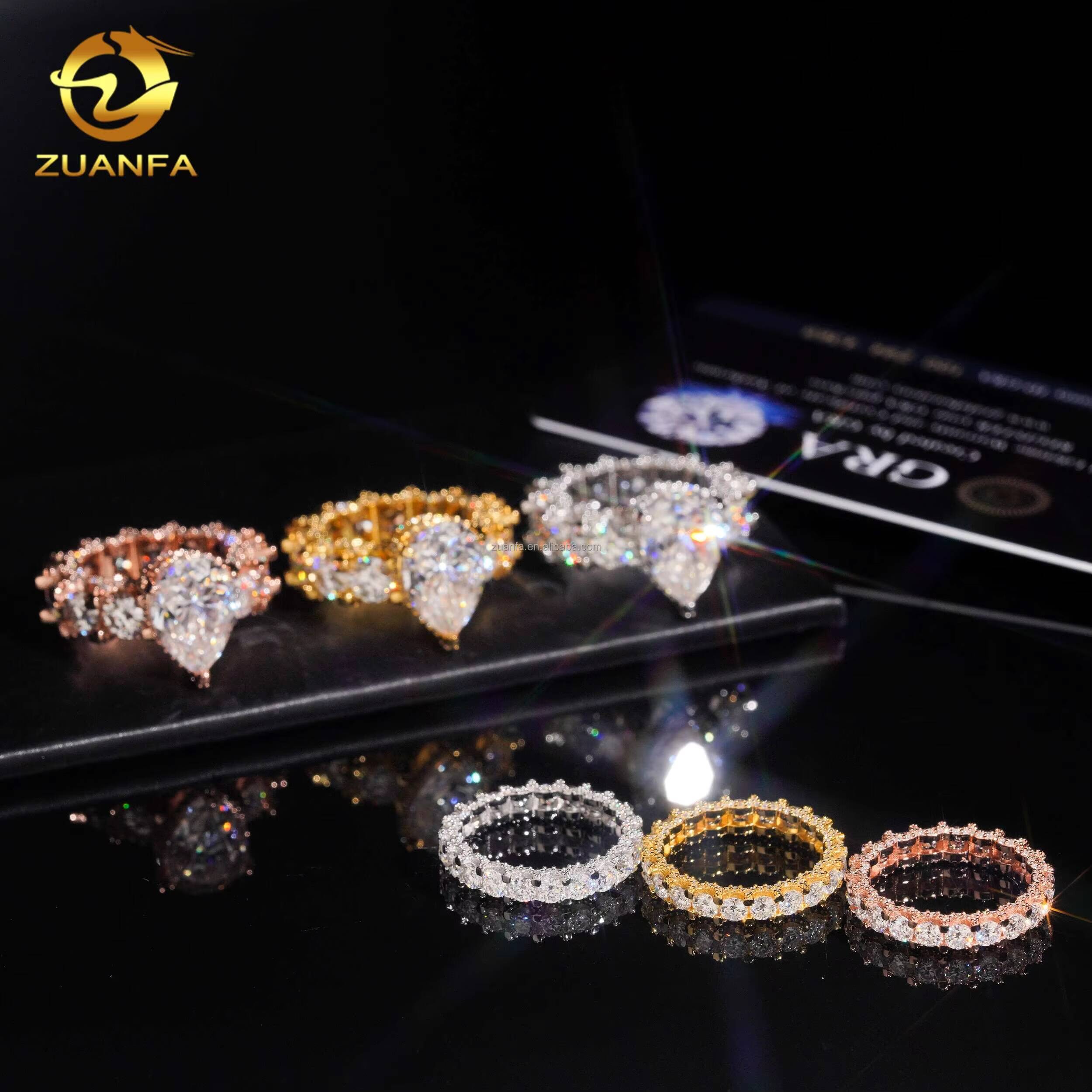 Pass Diamond Tester 925 Solid Silver Luxury Bridal Ring Jewelry VVS1 6Ct Pear Big Size Moissanite Eternity Engagement Band Ring