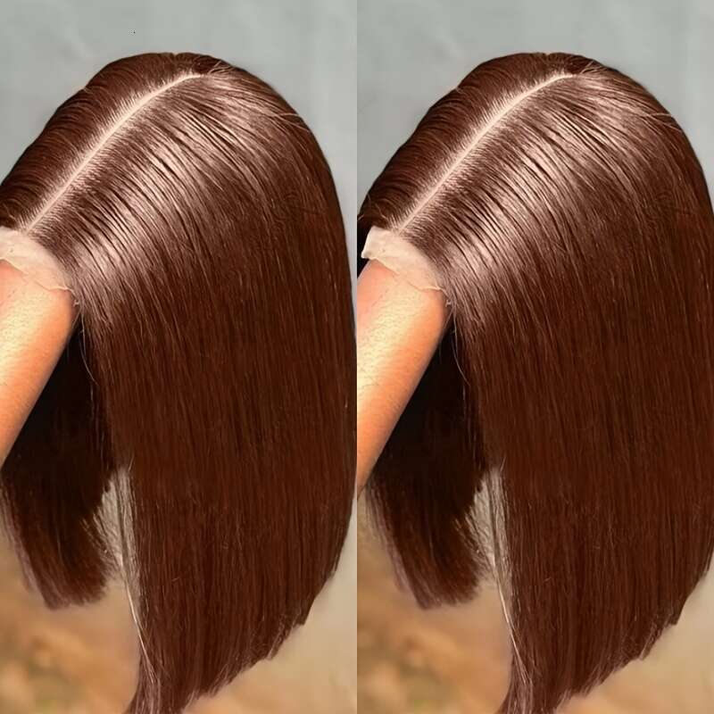 #4 Gluless Wigs Virgin 220% Chocolate Hairs 13X6x1 Middle Part Hairy Straight Bob 14Inch/16Inch/18Inch Dark Brown Brazilian Human Hair Lace Front Wig 
