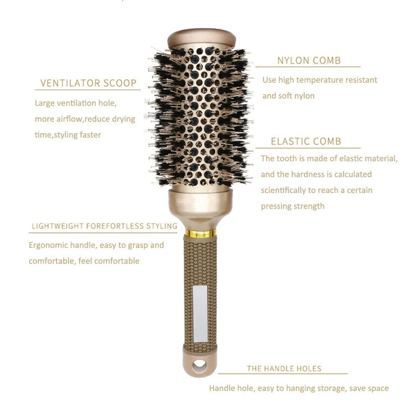 1PC Ceramic Round Hair Brush Women Boar Bristles Hair Comb for Blow Dry Hairdressing StylingTools For Drying Curly Hair Straight 251107