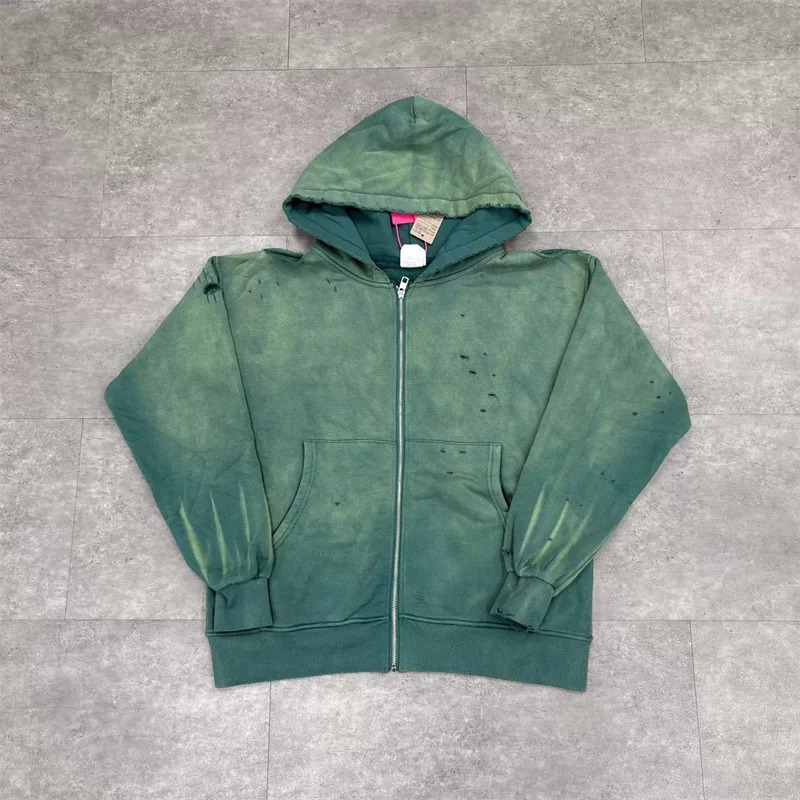 Black Washed SAINT Mxxxxxx Zipper Jackets Men Women Destroy Hole Oversized Vintage Hoodies 251107