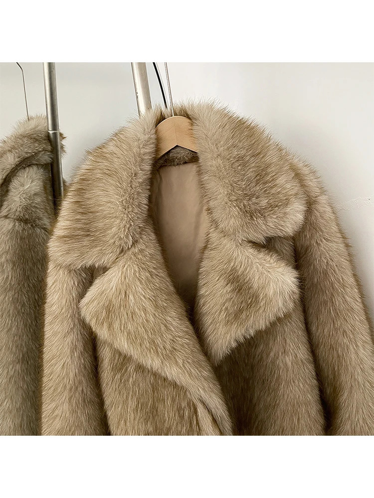 Mumaroho Winter Autumn Women Faux Fur Jacket Coat Solid Khaki Long Sleeve Thick Warm Outwear Fluffy For 251110