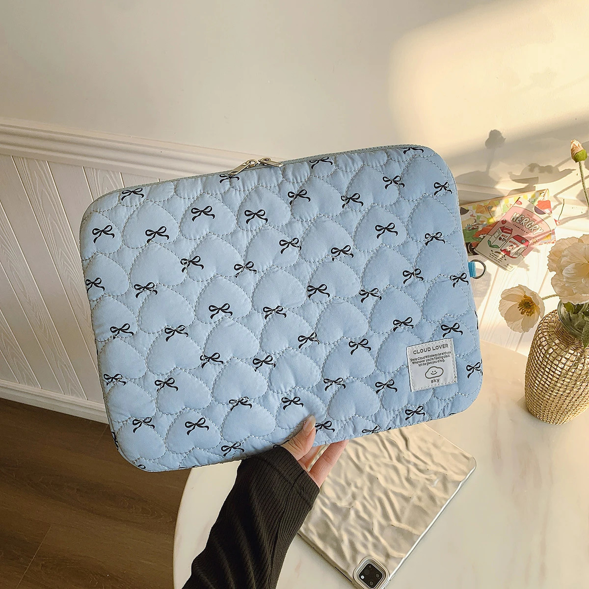 1 Pc Bow Print Love Embroidery Laptop Bag 11 Inch/14 Inch/15 Inch Computer Bag Protection Case Laptop Sleeve Computer Case Bag250403
