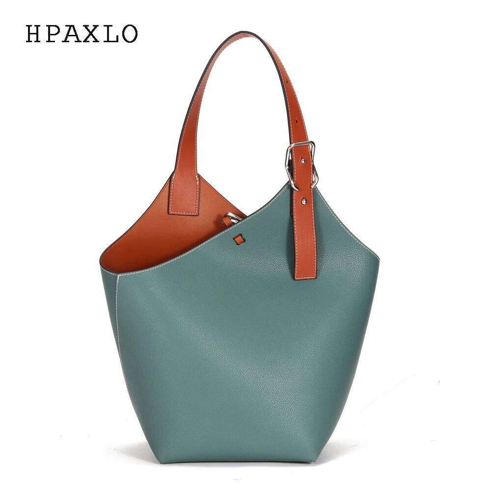 Split Leather Contrast Color Bucket Tote For Women New Niche Design Large Capacity Fashion Portable Shoulder Women's Bag 251110