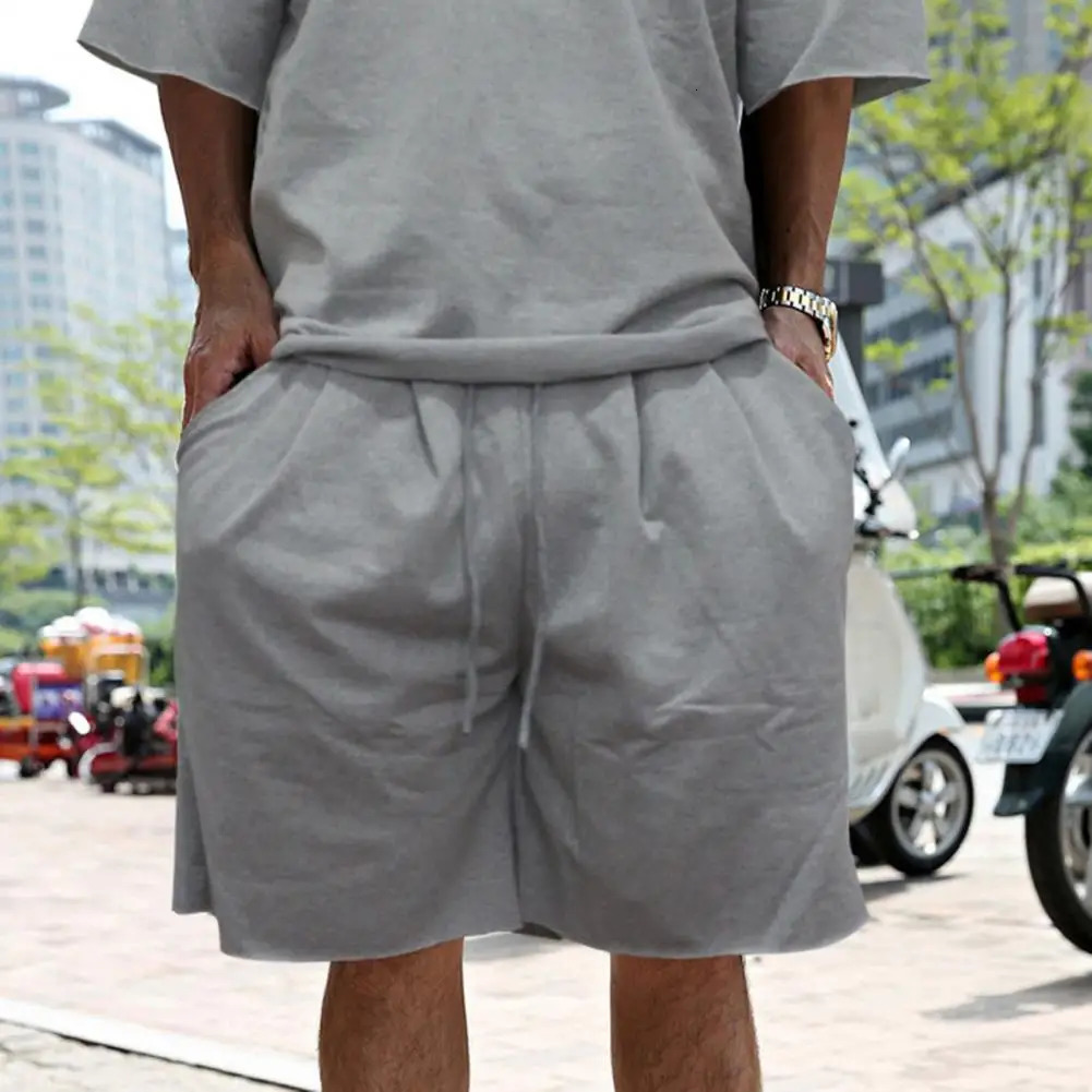 1 Set Athletic Wear Set Stylish Summer Relaxed Fit Loose Drawstring Shorts Outfit for School Men Outfit Men Top Pants 250409