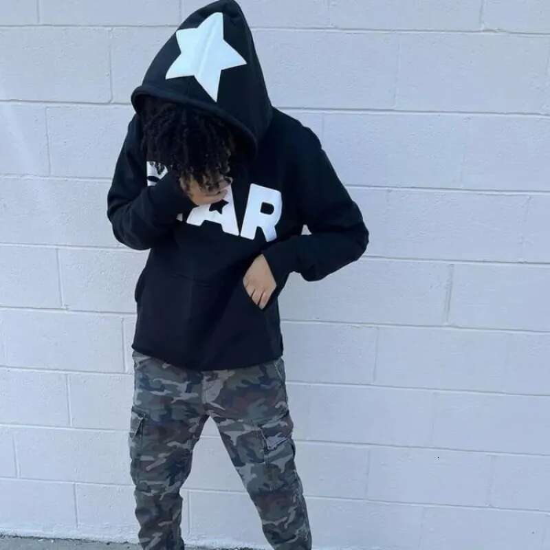 Gothic Men Star Letter Printed Hoodies Haruku High Street Hooded Sweatshirt Y2k Streetwear Hip Hop Pullover Loose Jacket Coats
