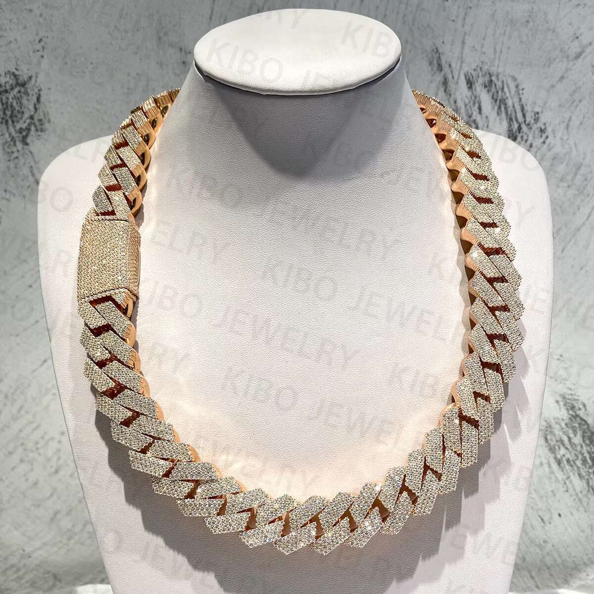 Hiphop Thick Rose Gold 20mm 4 Rows VVS Tested by Tester Pure Sier Cuban Chain Silica