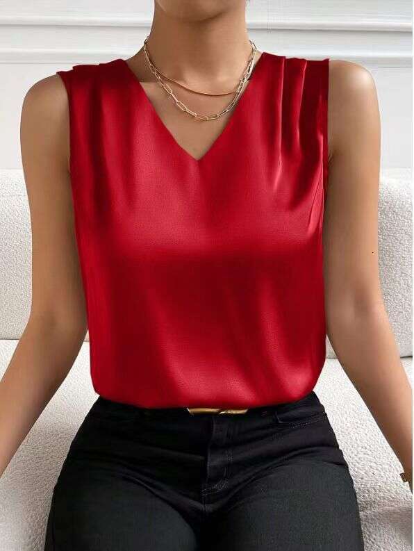 2025 Amazon Fashion Cross-Border Women's Clothing Satin Blazer with Cut Sleeves Elegant Commuter Vest Base Shirt